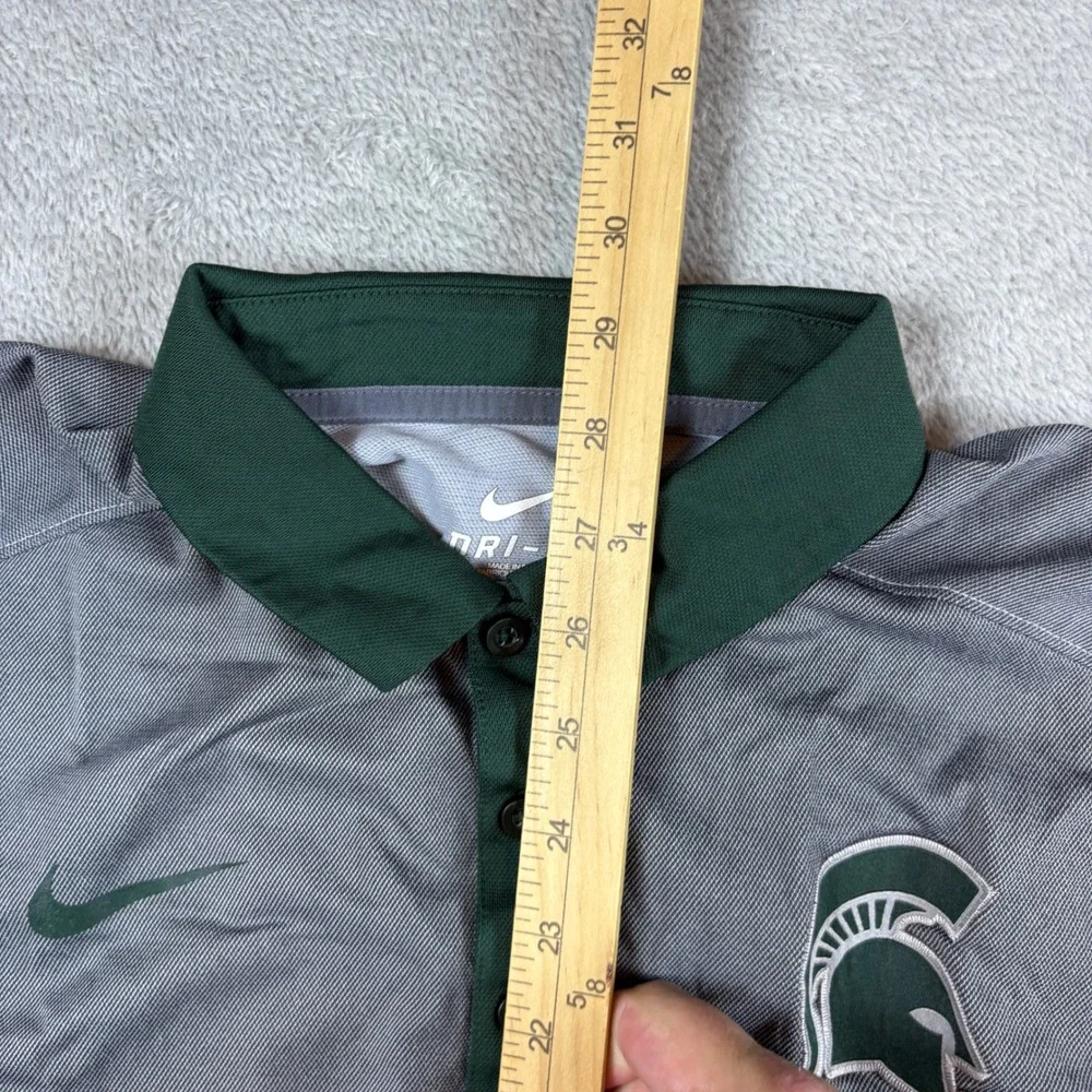 Nike Polo Shirts Men L Michigan State Spartans Dri-FIT NCAA Sideline Grey Green
